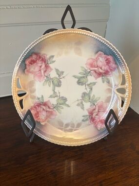 Koenigszelt Silesia Vintage Pink Rose 9.5” Porcelain Plate Germany 1914-1928